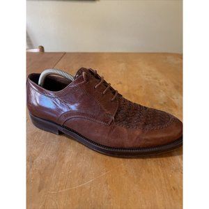 Alfani Brown Soft Leather Woven Lace Up Mens Shoes Sz 9.5 Made In Italy